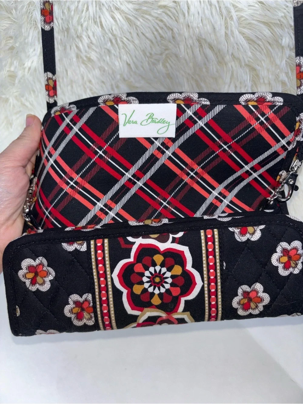 Vera Bradley Quilted Black Floral Crossbody Bag- Stylish Women's Bag